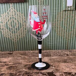 Creative Co-Op Red Santa Wine Glass with Black and White Striped Stem